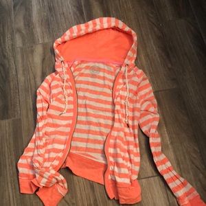 So neon orange striped hoodie